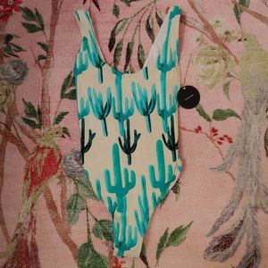 NWT Green and White Cactus Print Swimsuit